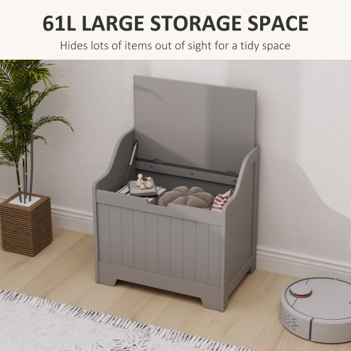 HOMCOM Storage Chest, Storage Trunk with Safety Hinge and U-shaped Cut-out Pull, Wooden Storage Box for Living Room, Entryway, 56.4 x 38 x 56 cm