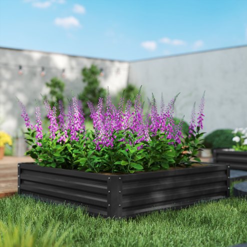 Outsunny 432L Square Raised Garden Bed Box with Weatherized Steel Frame for Vegetables, Flowers and Herbs, 120 x 120 x 30cm, Grey