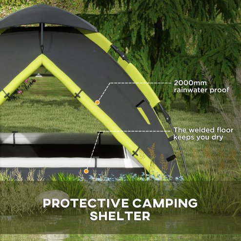 Outsunny Camping Tent, 3-4 Man Family Dome Tent, 2000mm Waterproof, with Carry Bag and Top Hook, for Fishing Hiking Festival, Quick Setup, Green