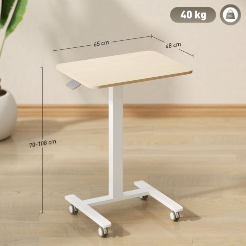 Vinsetto 65 - 48cm Mobile Standing Desk with 4 Rolling Castors, Stand Up Desk on Wheels, Height Adjustable Standing Desk, Over-bed Table for Living Room, Bedroom, Medical, Natural Wood Finish