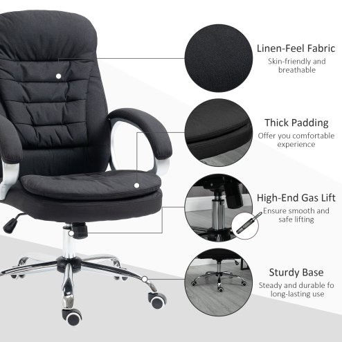 HOMCOM Office Chair Computer Chair Executive Office Chair with Height Adjustable, Comfortable Desk Chair for Home Office Fabric Black