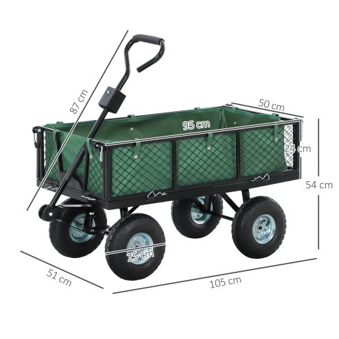 Outsunny Garden Trolley Cart, Heavy Duty Festival Trolley with Removable Liner, Quick-Release Sides, 10