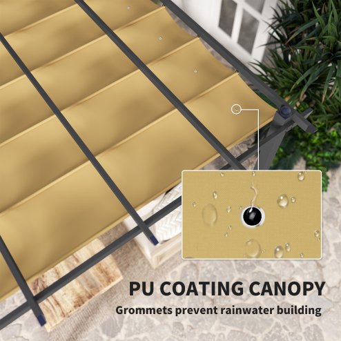 Outsunny 3 x 3(m) Pergola with Retractable Roof, Aluminium Frame Garden Gazebo Canopy Outdoor Sun Shade Shelter for Grill, Patio, Deck, Khaki
