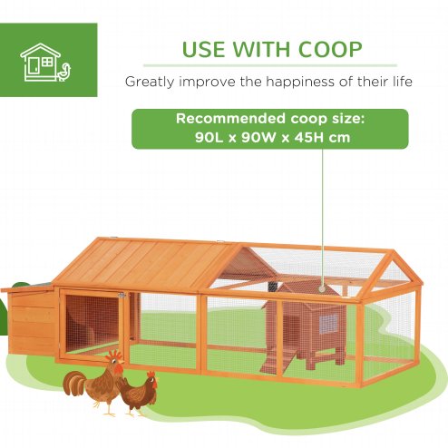 PawHut Chicken Run, Wooden Chicken Coop with Nesting Box, Openable Roof for 4-8 Chickens, Rabbits, Ducks, for Garden - Orange