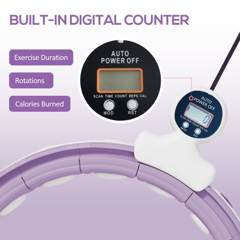 SPORTNOW Smart Weighted Hula Hoop for Adults, Hula Ring with 16 Detachable Knots, 360 Auto-Rotating Ball and Digital Counter, Massage Hula Circle For Weight Loss, Purple