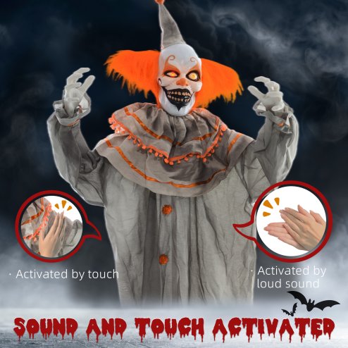 HOMCOM 183cm Orange Classic Clown Outdoor Halloween Decoration, Halloween Animatronic with Sound Activated, Light Up Eyes, Sound Effects, Animated Prop for Haunted House