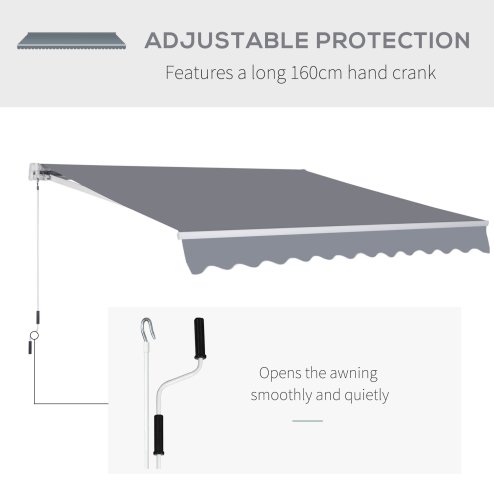 Outsunny 3 x 2.5m Garden Patio Manual Awning, Retractable Canopy Sun Shade Shelter with Fittings and Crank Handle, Grey
