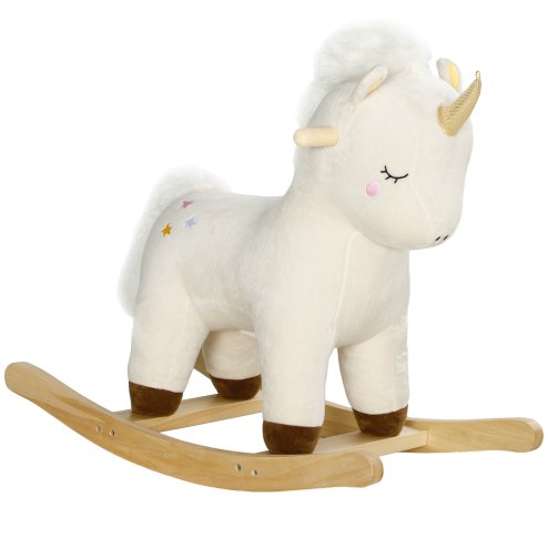 AIYAPLAY Rocking Horse, Kids Ride On Horse with Unicorn Design, Sounds, Plush Ride On Toy for Ages 2-4 Years, White Image