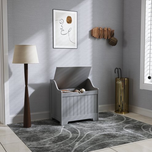 HOMCOM Storage Chest, Storage Trunk with Safety Hinge and U-shaped Cut-out Pull, Wooden Storage Box for Living Room, Entryway, 56.4 x 38 x 56 cm