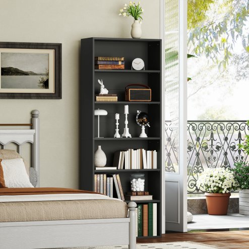 HOMCOM 6 Tier Bookshelf, Freestanding Bookcase with Adjustable Shelves, Display Storage Unit for Living Room, Bedroom, Study, 60 x 24 x 158.5 cm