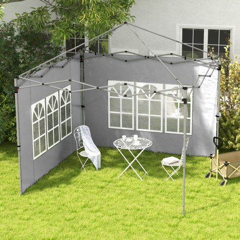 Outsunny Gazebo Side Panels with Window for 3x3(m) or 3x4m Pop Up Gazebo, 2 Pack Sides Replacement, Grey Image