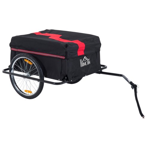 HOMCOM Two-Wheel Bicycle Large Cargo Wagon Trailer Oxford Fabric, Folding Storage, & Removable Cover, Red&Black Image