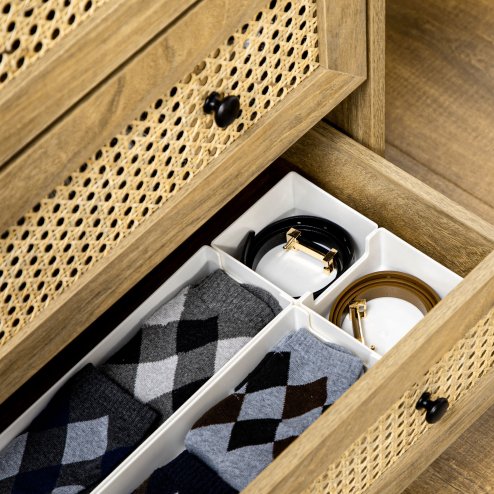 HOMCOM Chest of Drawers, 4-Drawer Storage Organiser Unit with Rattan Element for Bedroom, Living Room, Wood Effect