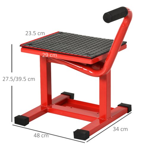 DURHAND 150KG Steel Motorcycle Lift Rubber Platform, Crank Lift Manual Repair Clean Hoist Table Assist Off-Road Dirt Bike Stand, 27.5/39.5H cm, Red