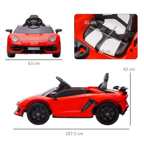 HOMCOM Lamborghini Aventador Licensed Kids' Electric Ride-on with Remote Control, 12V Powered Electric Car for Kids with Butterfly Doors, Auxiliary wheels, Music, Horn, Suspension - Red
