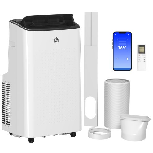 HOMCOM 12000 BTU Portable Air Conditioner, Smart Home WiFi Compatible, 3-in-1 Dehumidifier Cooler Fan, with Sleep Mode, Remote, 24H Timer, Window Venting Kit, A Energy Efficiency, 26m²