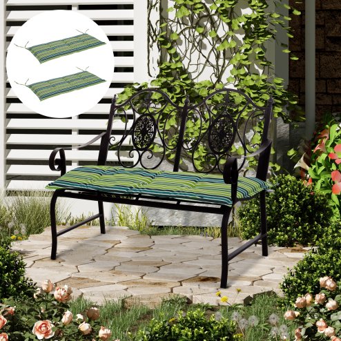 Outsunny Set of 2 Outdoor Garden Patio 2-3 Seater Bench Swing Chair Cushion Seat Pad Mat Replacement 120L x 50W x 5T cm - Green Stripes