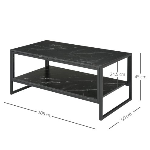 HOMCOM Coffee Table, Two-Tier Marble Centre Table with Metal Frame and Storage Shelf for Living Room, 106 x 50 x 45cm