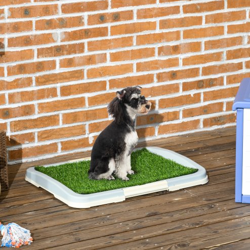 PawHut Dog Toilet, Puppy Training Pad Indoor, Portable Puppy Pad with Artificial Grass, Grid Panel, Tray, 63 x 48.5cm Image