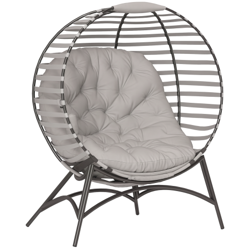 Outsunny Egg Chair with Soft Cushion, Outdoor Lounge Chair with Steel Frame and Side Pocket, Garden Leisure Seat for Indoor, Outdoor, Light Grey