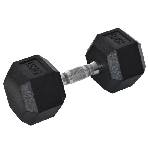 HOMCOM 15KG Single Rubber Hex Dumbbell Portable Hand Weights Dumbbell for Home Gym Workout Fitness