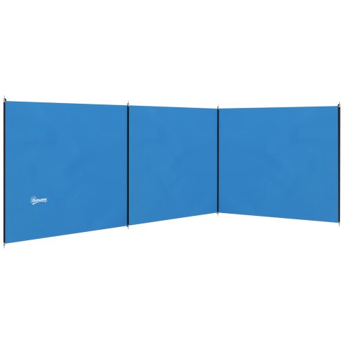 Outsunny 4 Pole Camping Windbreaks, Beach Wind Shield Shelter with Carry Bag and Steel Poles, Outdoor Caravan Privacy Shield, 540cm x 150cm, Blue Image