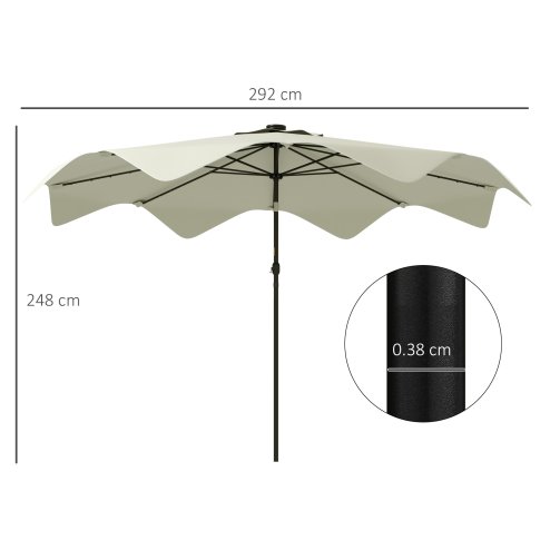 Outsunny 3(m) Garden Parasol Umbrella with 32 Solar LED Lights and Tilt, Outdoor Market Table Umbrella Sun Shade Canopy with Crank, 8 Ribs, Cream White