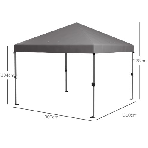Outsunny 3 x 3(m) Pop Up Gazebo, 1 Person Easay Setup Marquee Party Tent with 1-Button Push, Adjustable Straight Legs, Wheeled Bag, Stakes, Ropes, Sandbags, Instant Shelter, Grey