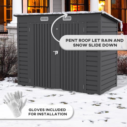 Outsunny 8 x 4FT Garden Shed, Galvanised Metal Shed, Easy to Assemble, Outdoor Tool Storage Shed with Pent Roof, Lockable Door and 2 Vents, Grey