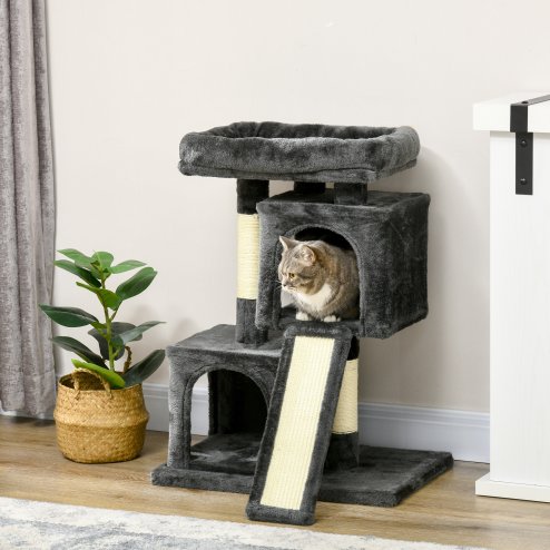 PawHut Cat Tree for Indoor Cats 83cm Cat Scratching Post Scratch Board Kitten Tower Climbing Frame Black
