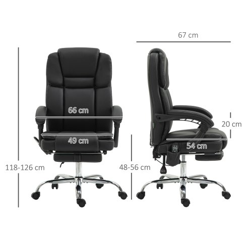 Vinsetto Office Chair with 6-point Vibration Massage and Heat, PU Leather High Back Recliner Desk Chair with Adjustable Height, Armrest, Footrest for Home, Black