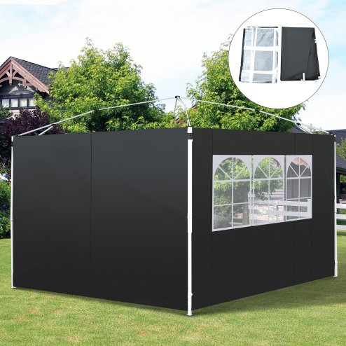 Outsunny 3 Meters Gazebo Replaceable Exchangeable Side Panel Wall Panels Walls With Window, Black Image