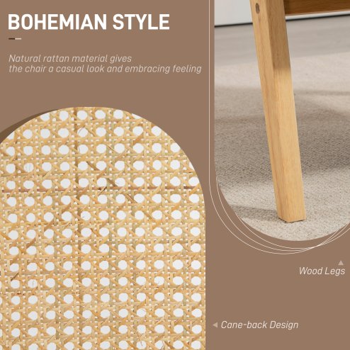 HOMCOM Armchair, Fabric Accent Chair with Rattan Back, Rubber Wood Frame and Padded Seat Cushion for Living Room, Bedroom, Home Office, Cream White Finish