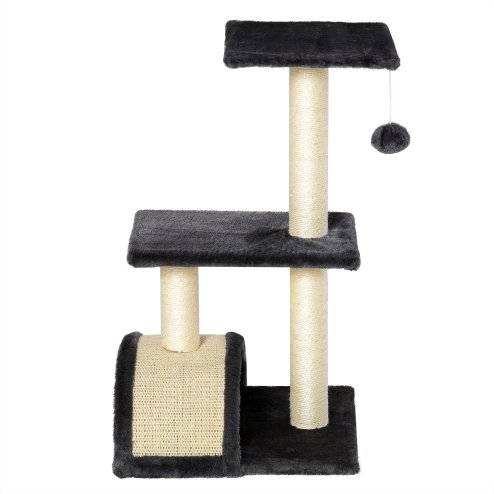 PawHut Cat Tree Tower for Indoor Cats, 72cm Climbing Activity Centre w/ Sisal Scratching Post, Pad, Arc Perch, Hanging Ball, Toy - Black