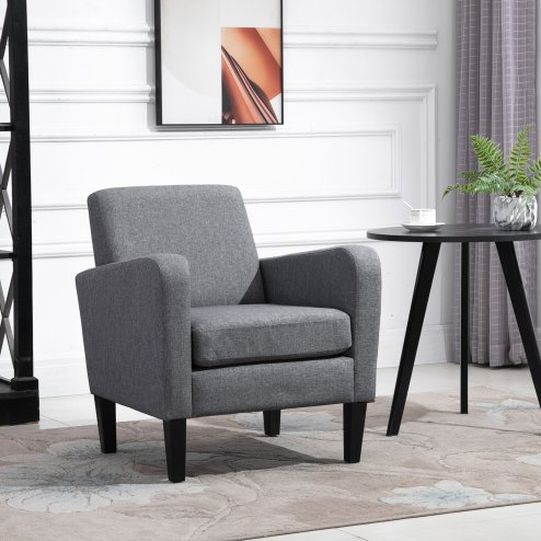 HOMCOM Modern Wingback Living Room Chair, Upholstered PU Leather Accent Armchair,  Single Sofa Chair with Lounge Seat and Wood Legs for Bedroom/Office/Reading Spaces Image