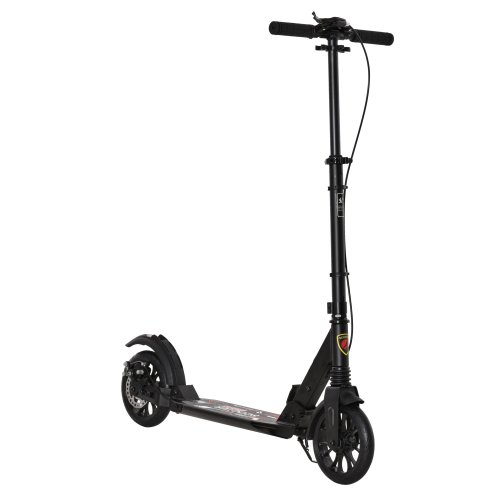HOMCOM Adult Teens Kick Scooter Foldable Height Adjustable Aluminium Ride On Toy for 14+ w/ Rear Wheel & Hand Brake, 200mm Big Wheels, Shock Mitigation System - Black Image