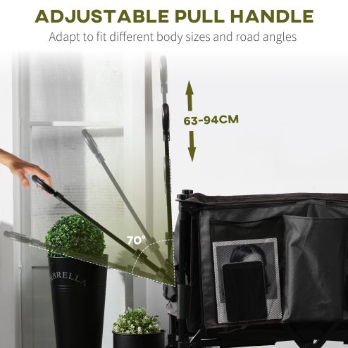 Outsunny Folding Garden Trolley, Cargo Traile on Wheels, Collapsible Camping Trolley, Outdoor Utility Wagon with Steel Frame and Oxford Fabric, Dark Grey