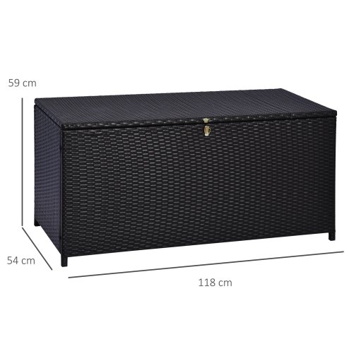 Outsunny 284 L Rattan Garden Storage Box, Outdoor Garden Storage Box with Gas Lift and Lockable Lid, Outdoor Wicker Rattan Chest Container for Garden Tools, 118 x 54 x 59 cm, Dark Brown