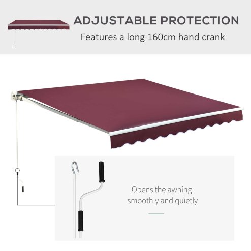 Outsunny 3 x 2.5m Garden Patio Manual Awning Canopy Sun Shade Shelter with Winding Handle Retractable Handle Red