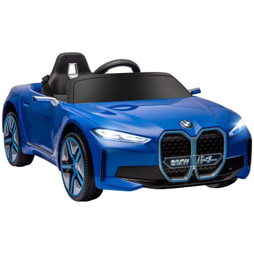 HOMCOM BMW i4 Licensed 12V Electric Car for Kids, Kids Electric Ride-on with Remote Control, Suspension Wheels, Music, Horn, Lights, MP3 Slot, Portable Battery, for Ages 3-6 Years - Blue