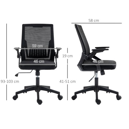 Vinsetto Mesh Office Chair, Desk Chair with Lumbar Support, Flip-up Armrest, Swivel Wheels, Adjustable Height, Black