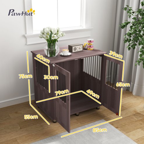 PawHut Dog Crate Furniture End Table, Pet Kennel for Small and Medium Dogs with Magnetic Door Indoor Animal Cage, Purple, 85 x 55 x 75 cm
