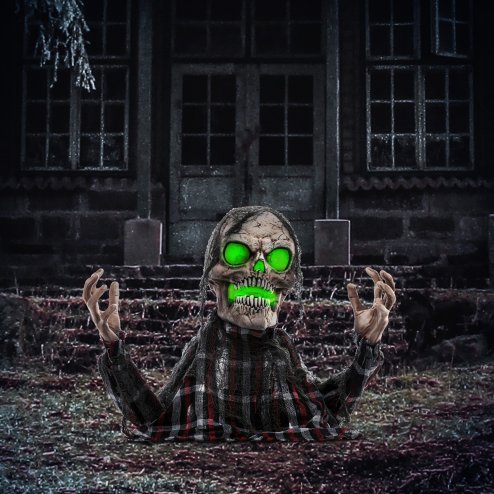 HOMCOM 70cm Groundbreaker Skeleton Outdoor Halloween Decoration, Halloween Animatronic with Sound Activated, Light Up Eyes, Sound Effects, Animated Prop for Haunted House