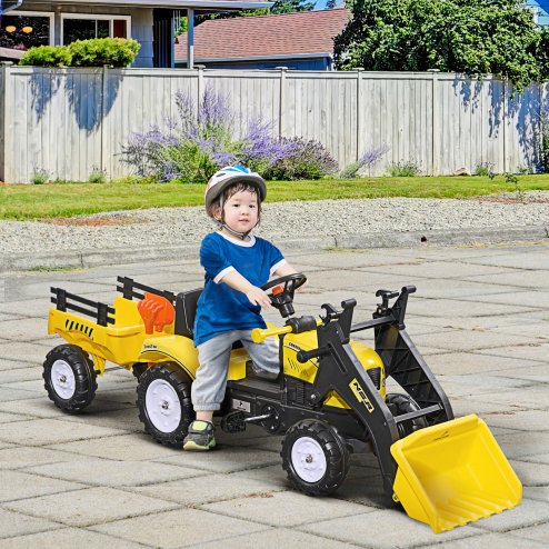HOMCOM Kids Pedal Go Kart, Children Ride on Digger, Ride on Toy Car, Excavator Tractor Digger Dumper for Kids 3 Years, Yellow