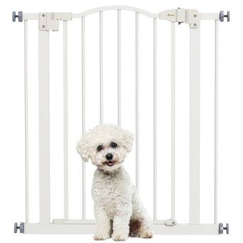 PawHut Pressure Fit Dog Stair Gate No Drilling Safety Gate Auto Close for Doorways, Hallways, 74-80cm Adjustable, 78cm Tall, White