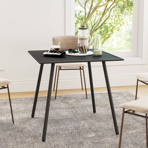 Outsunny Garden Dining Table for 4 Person, Square Outdoor Table with Easy Clean Slat Top, Rust Resistant Steel Frame, for Terrace, Balcony, 80 x 80 x 74 cm, Black