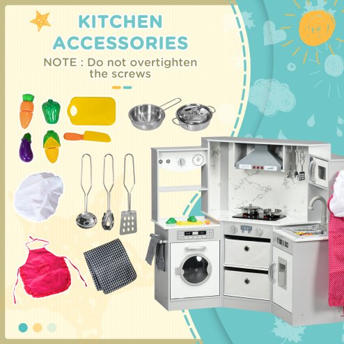 AIYAPLAY Toy Kitchen Playset, Kids Play Kitchen, Role Playing Game with Running Water, Lights, Sounds, Apron and Chef Hat, Water Dispenser, Sink, Utensils, Ages 3-6 Years - Grey