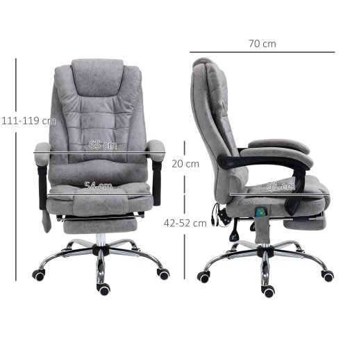 Vinsetto Office Chair with 6 Point Massage and Back Heat, Microfiber Desk Chair with Footrest Adjustable Height and Swivel Wheels, Back Reclining, Grey