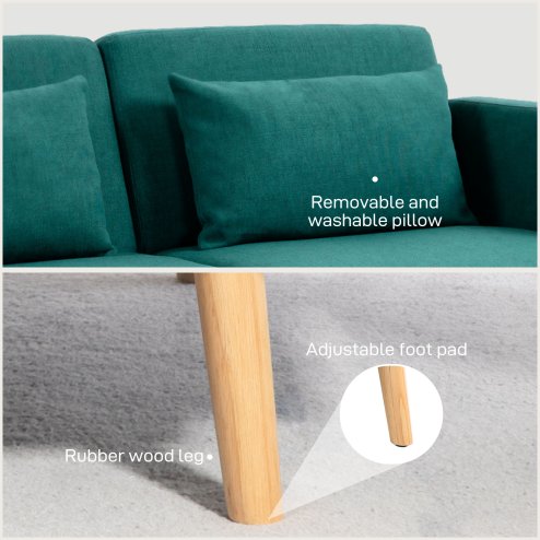 HOMCOM Click Clack Sofa Bed, 3 Seater Sofa, Convertible Bed Settee, Modern Fabric Loveseat Sofa Couch with 2 Cushions for Living Room, Guest Room