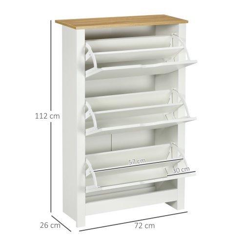 HOMCOM Narrow Shoe Cabinet, Space Saving Shoe Storage Cabinet with 3 Flip Drawers and Adjustable Shelves for 18 Pairs of Shoes for Hallways and Living Room, White